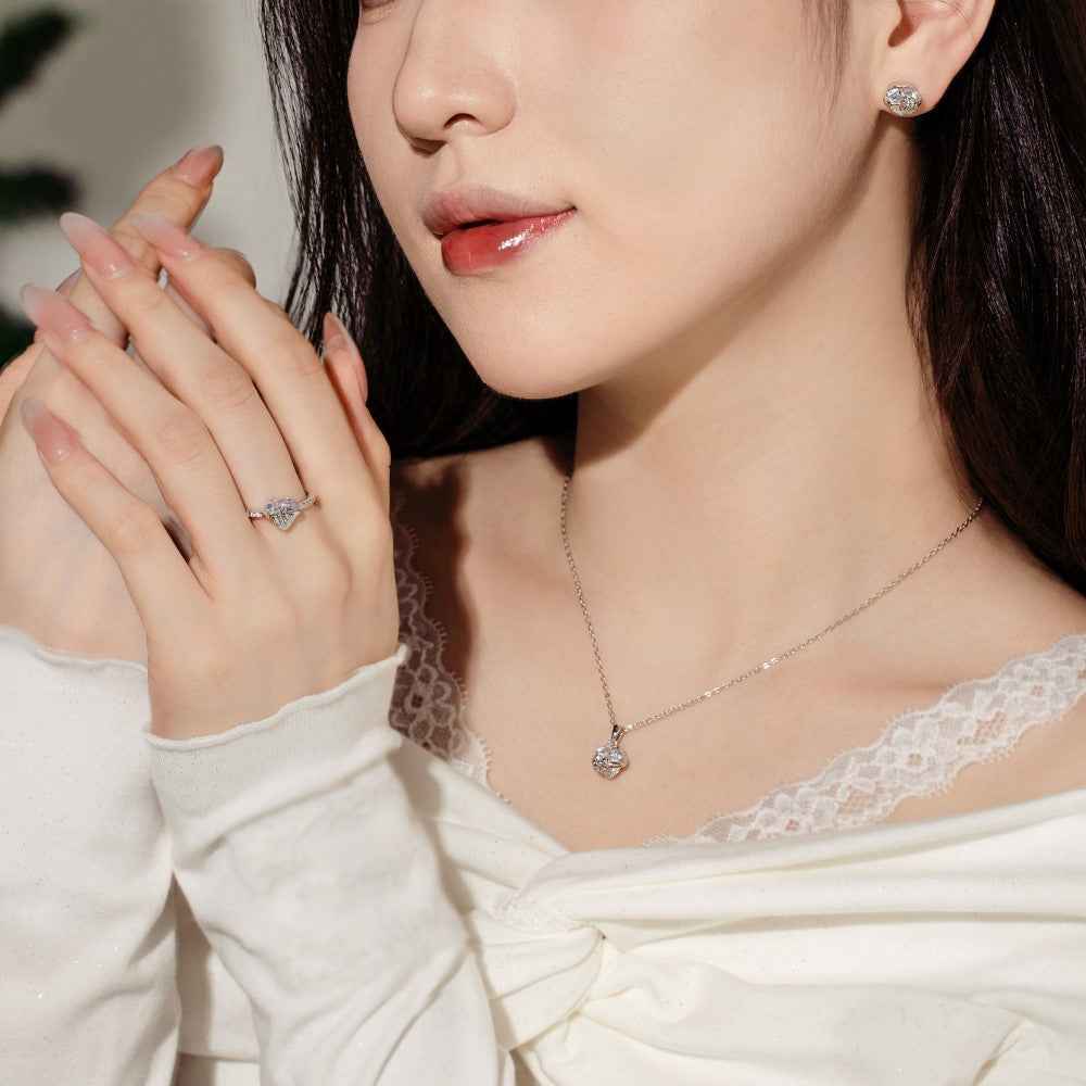 Ribbon Serenade Heart Bow Jewelry Set 925 Sterling Silver