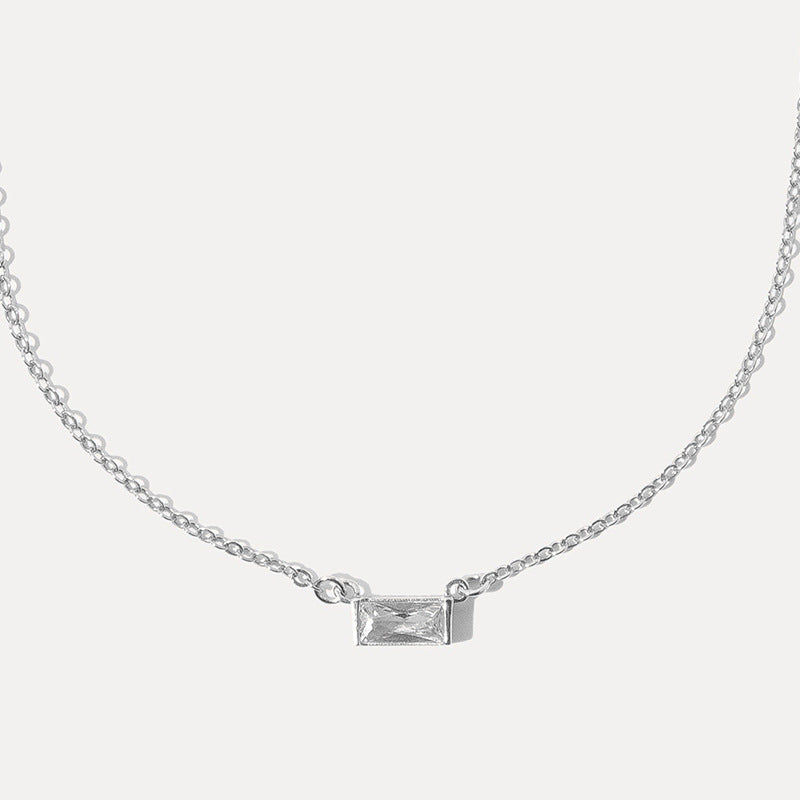 “Linear Frame” S925 Sterling Silver Rectangular Zircon Necklace