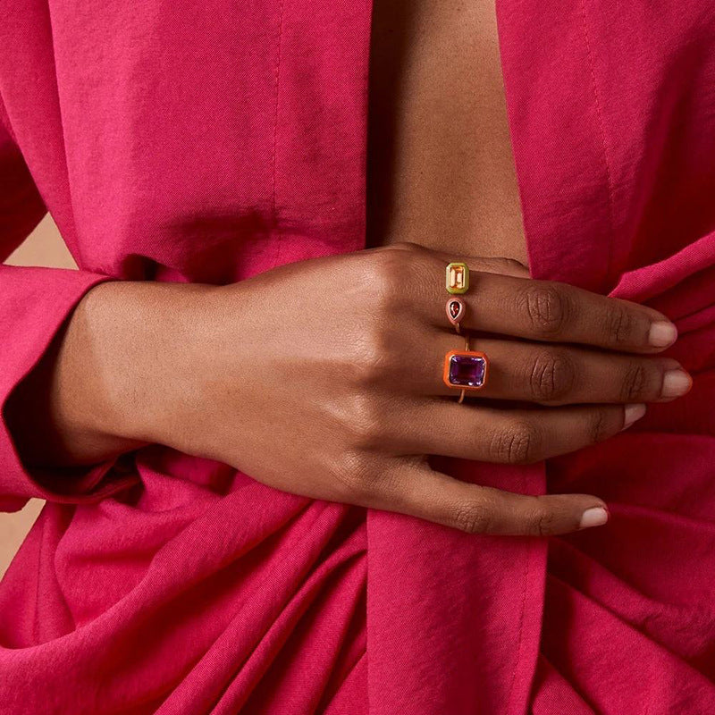 “Enamel Prism” S925 Sterling Silver Enamel Zircon Open Ring