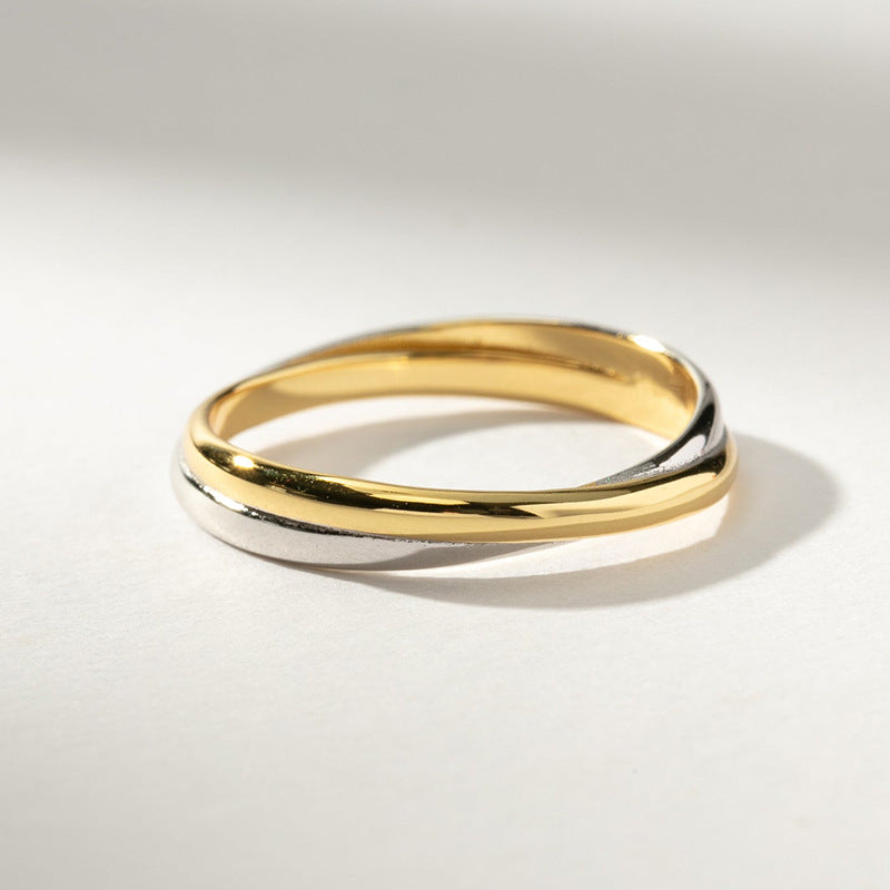 “Twist Duo” S925 Sterling Silver Two-Tone Crossed Ring