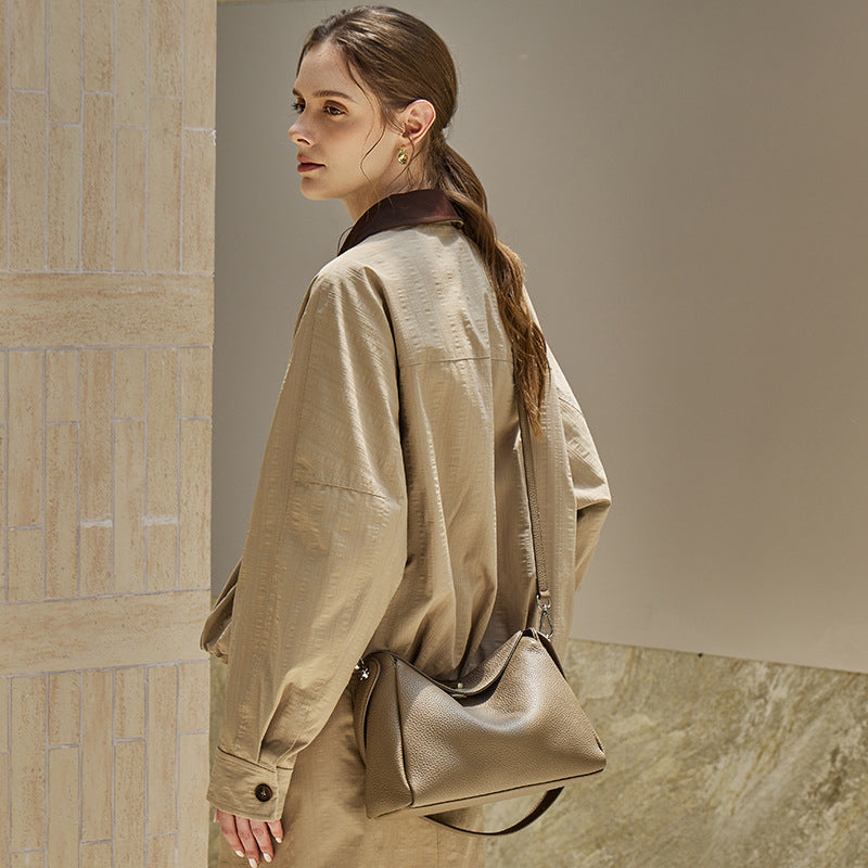 Women's Lychee-Grain Cowhide Convertible Hobo Bag