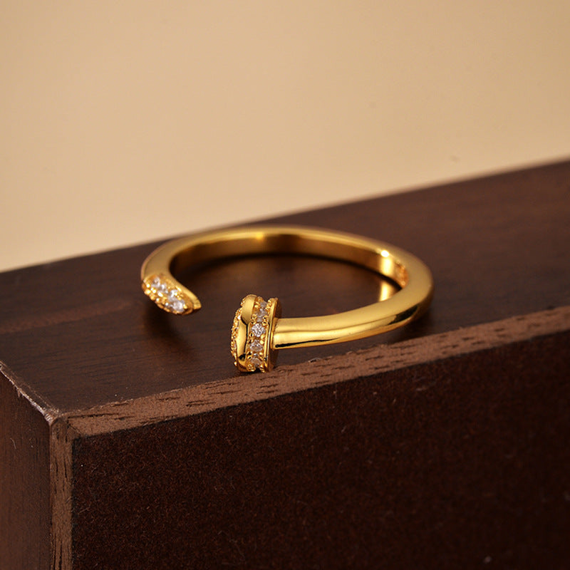 “Pinpoint Edge” S925 Sterling Silver Zircon Stud Open Ring