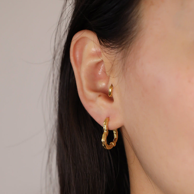 “Textured Heart” S925 Sterling Silver Irregular Heart Hoop Earrings