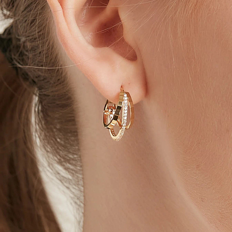 “Triple U Luxe” S925 Sterling Silver Triple-Layer Zircon Hoop Earrings