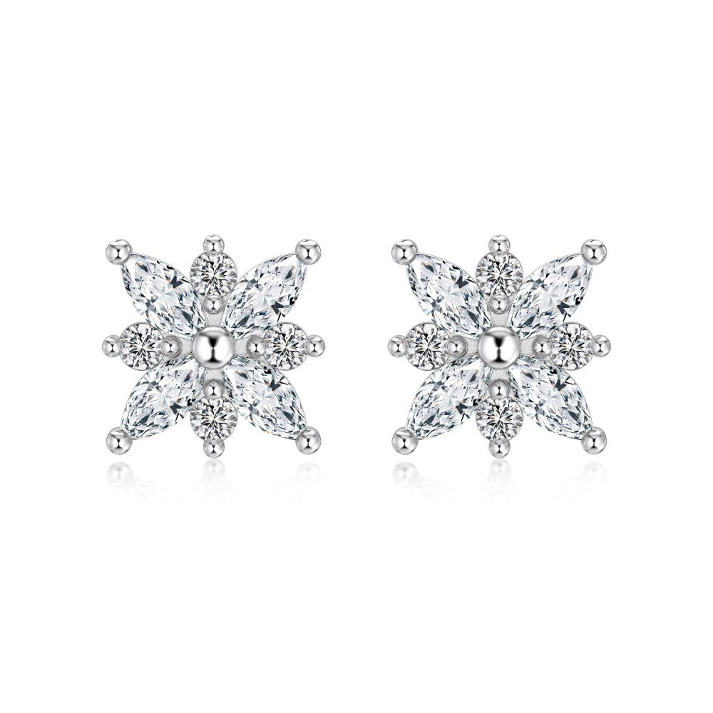 Glacier Bloom S925 Sterling Silver Snowflake Crystal Jewelry Set