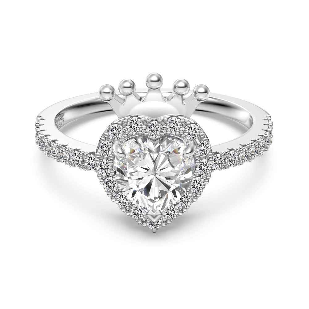 925 Sterling Silver Crown Heart Jewelry Set – Crowned Heart Royale (Necklace Ring Earrings)