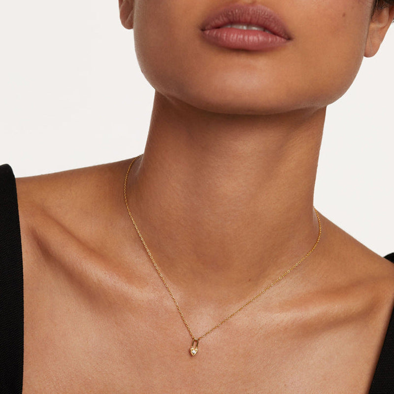 “Heart Lock” S925 Sterling Silver Zircon Heart Lock Necklace