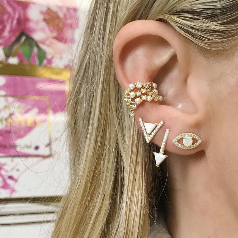“Vela” S925 Sterling Silver Pavé V-Shaped Stud Earrings