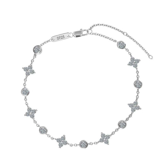 925 Sterling Silver Flutter Bloom Clover & Butterfly Moissanite Bracelet 18K White Gold