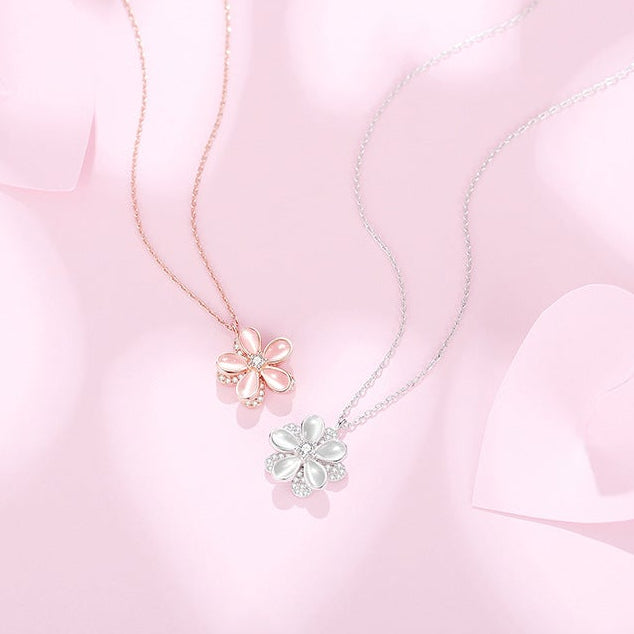 925 Sterling Silver Rotating Flower Necklace – Luna Bloom Spin