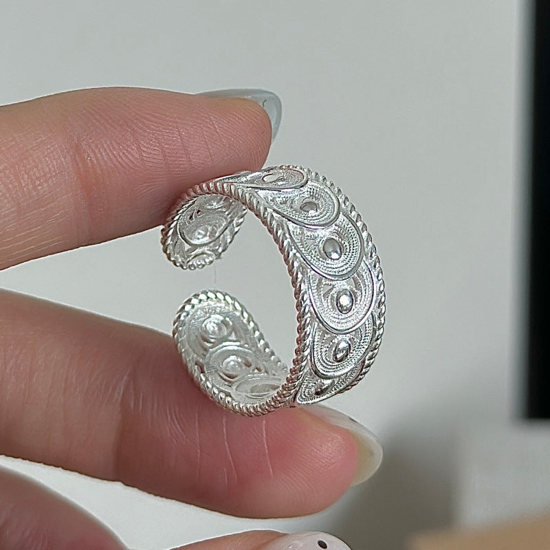 “Lace Whisper” S925 Sterling Silver Open Adjustable Lace Ring