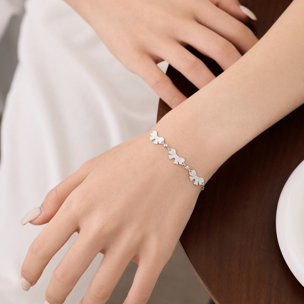 925 Sterling Silver Bow Bracelet with Adjustable Chain – Bowline Charm