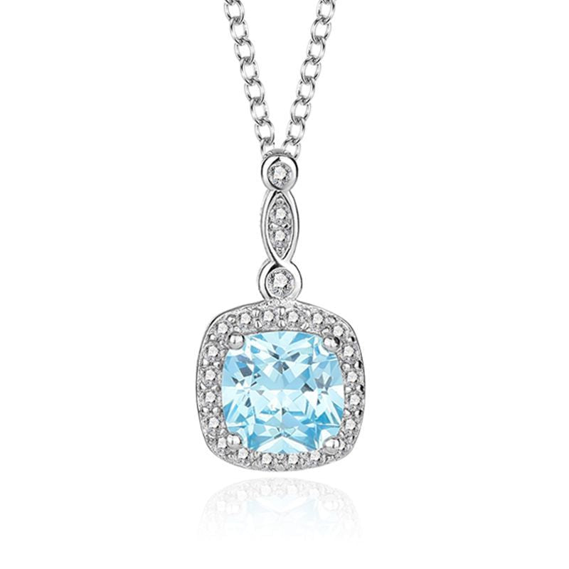 925 Sterling Silver Blue Zircon Halo Jewelry Set – Ocean Lumière