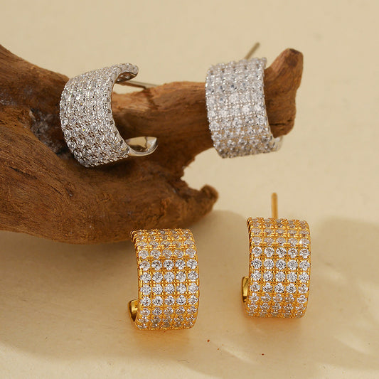 “C-Line Luxe” S925 Sterling Silver Five-Row Zircon C-Hoop Earrings