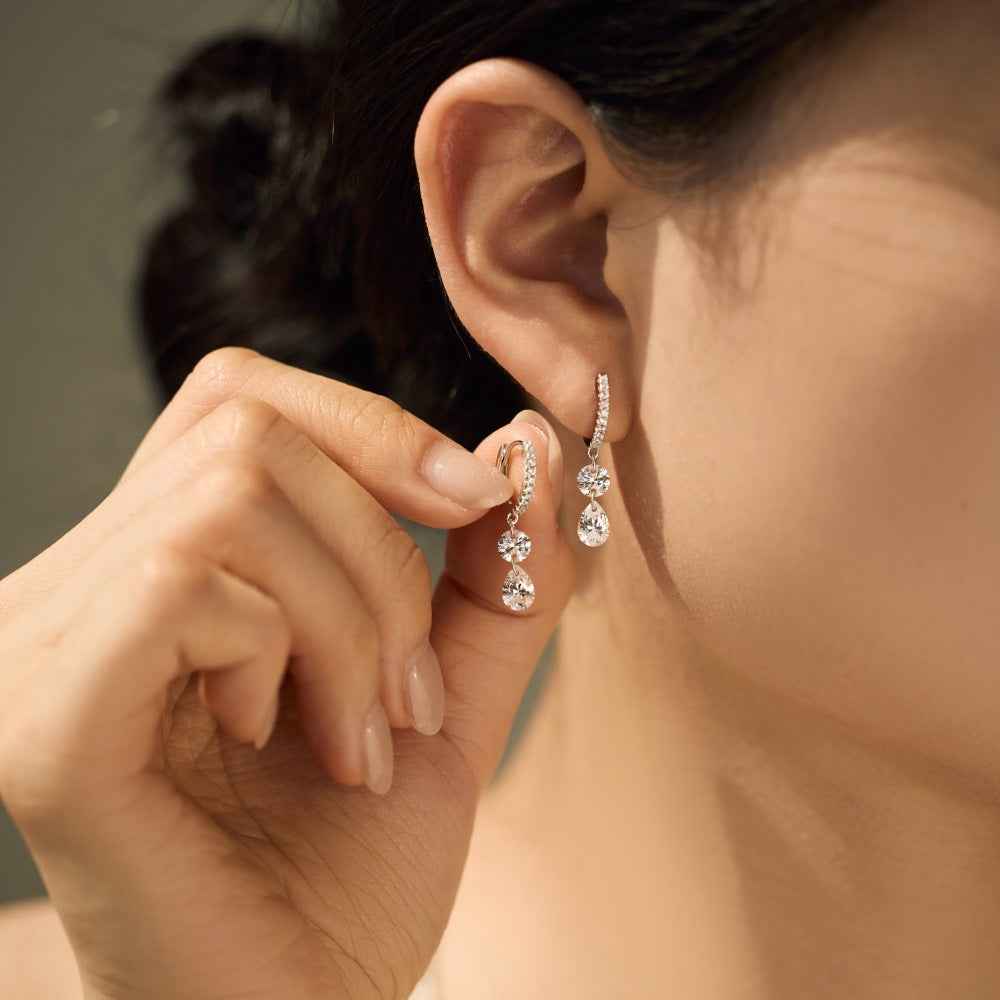 Lustre Drop Pavé Hoop Drop Earrings 925 Sterling Silver Zircon
