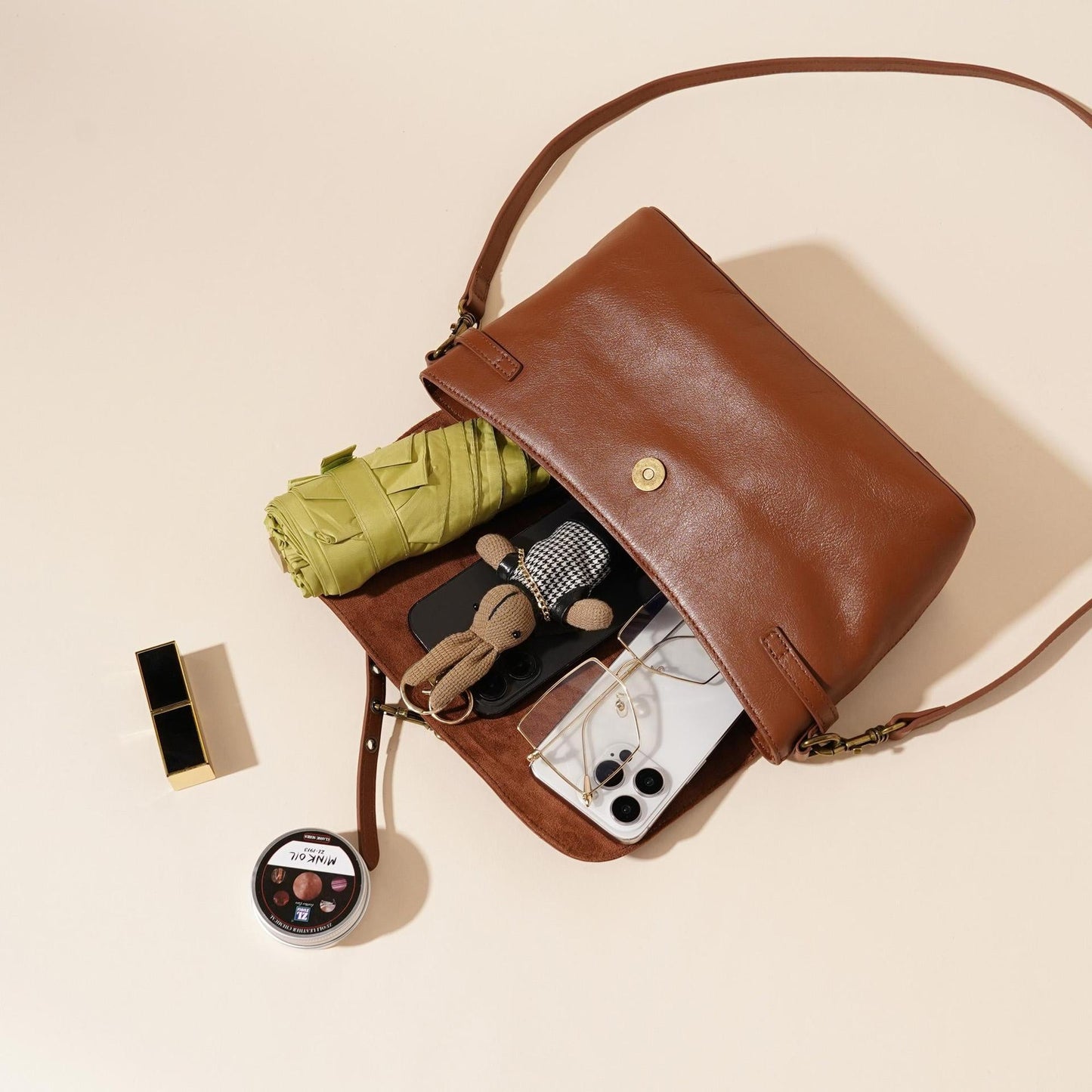 Women's Full-Grain Cowhide Horsebit Flap Crossbody Bag