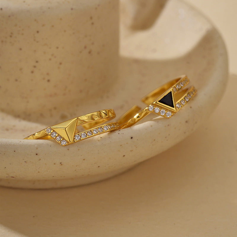 “Geometric Interlock” S925 Sterling Silver Layered Open Ring