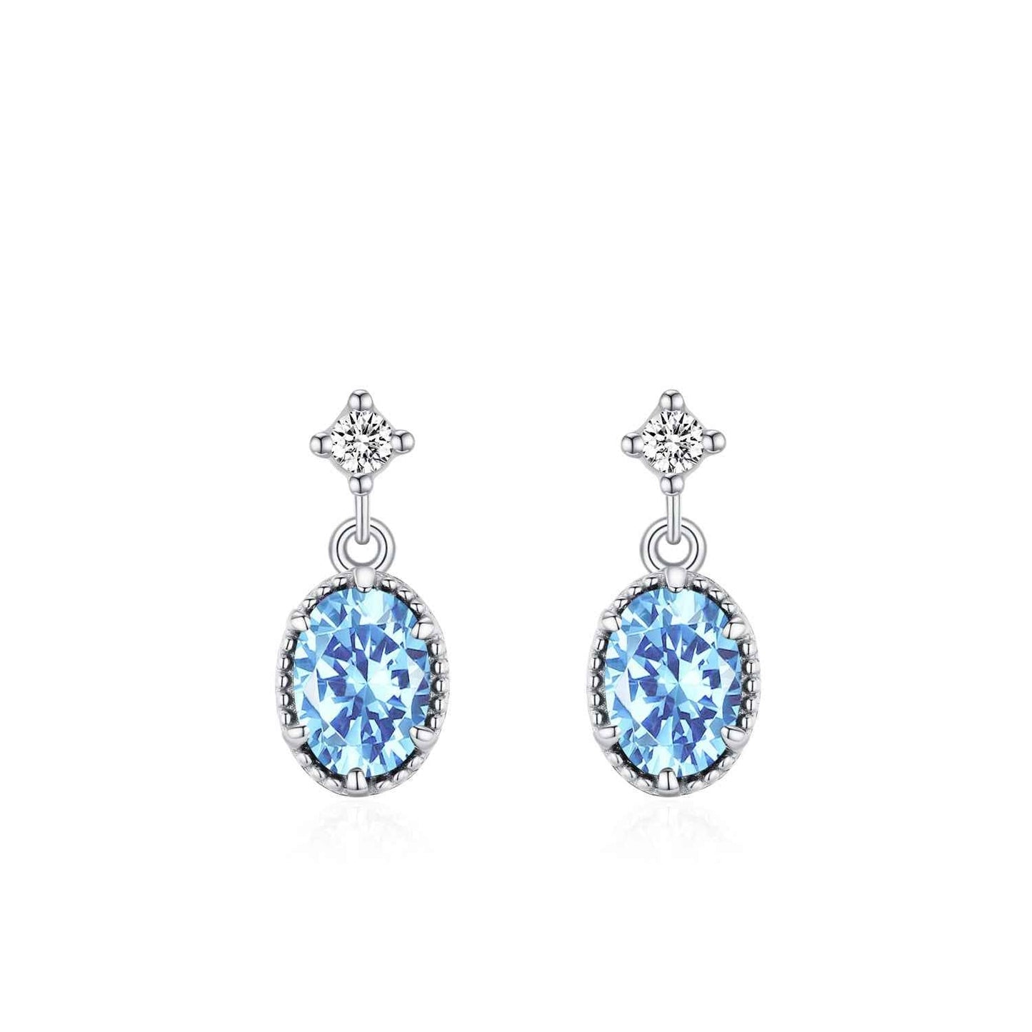 Azure Stardrop Blue Zircon Necklace & Drop Earrings Set 925 Sterling Silver