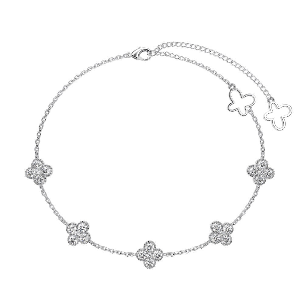 Roselle Clover S925 Sterling Silver Clover Zircon Charm Bracelet