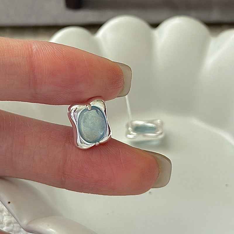 925 Sterling Silver Ocean Pillow Aquamarine Blue Jewelry Set Necklace Bracelet Earrings