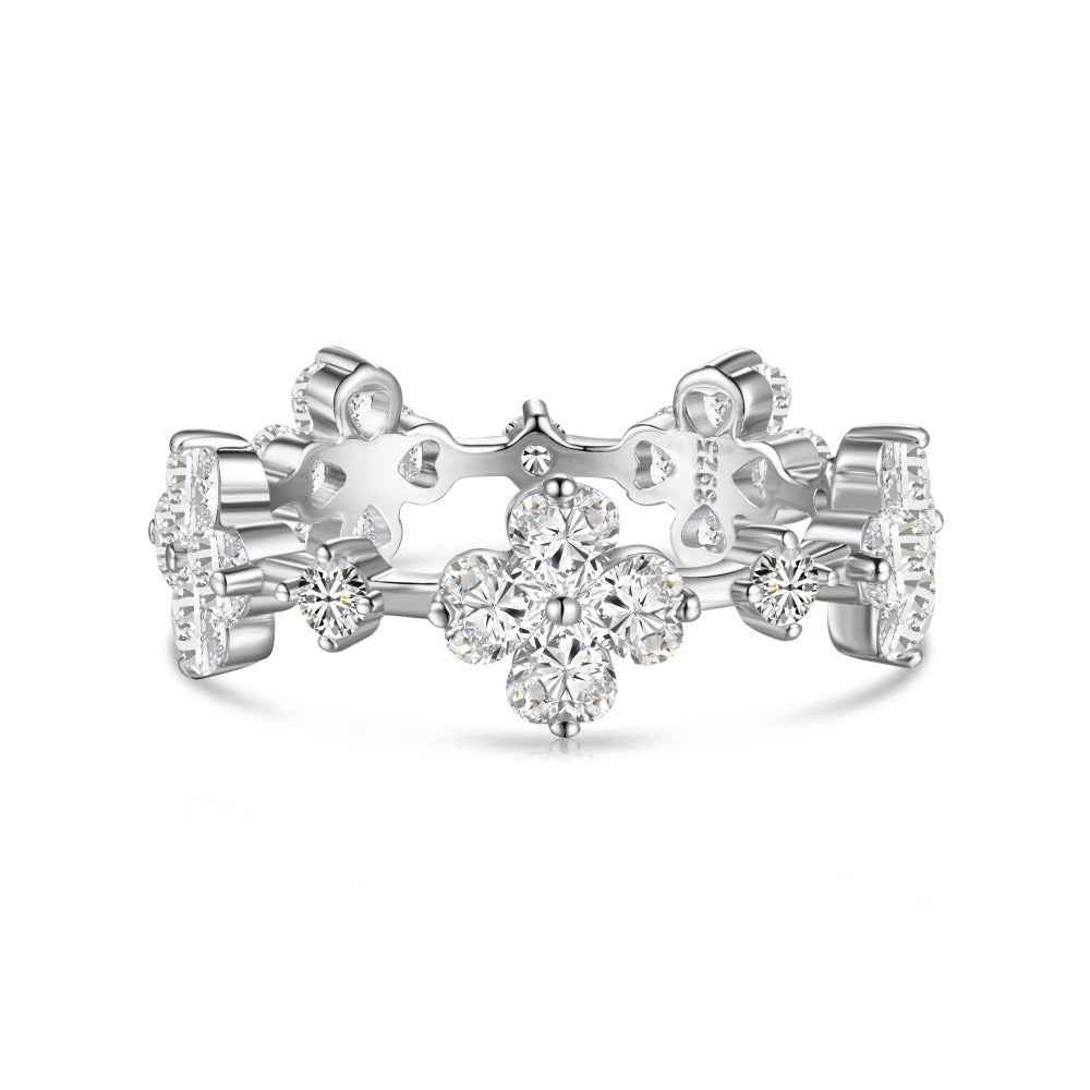 925 Sterling Silver Pavé Four-Leaf Clover Ring – Clover Lumière