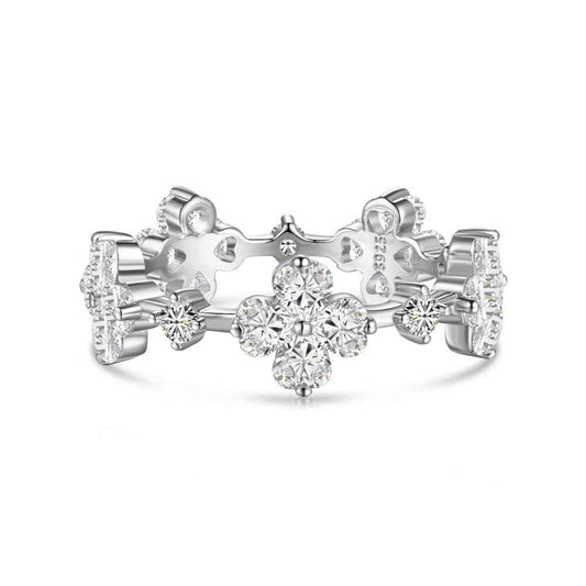 925 Sterling Silver Pavé Four-Leaf Clover Ring – Clover Lumière