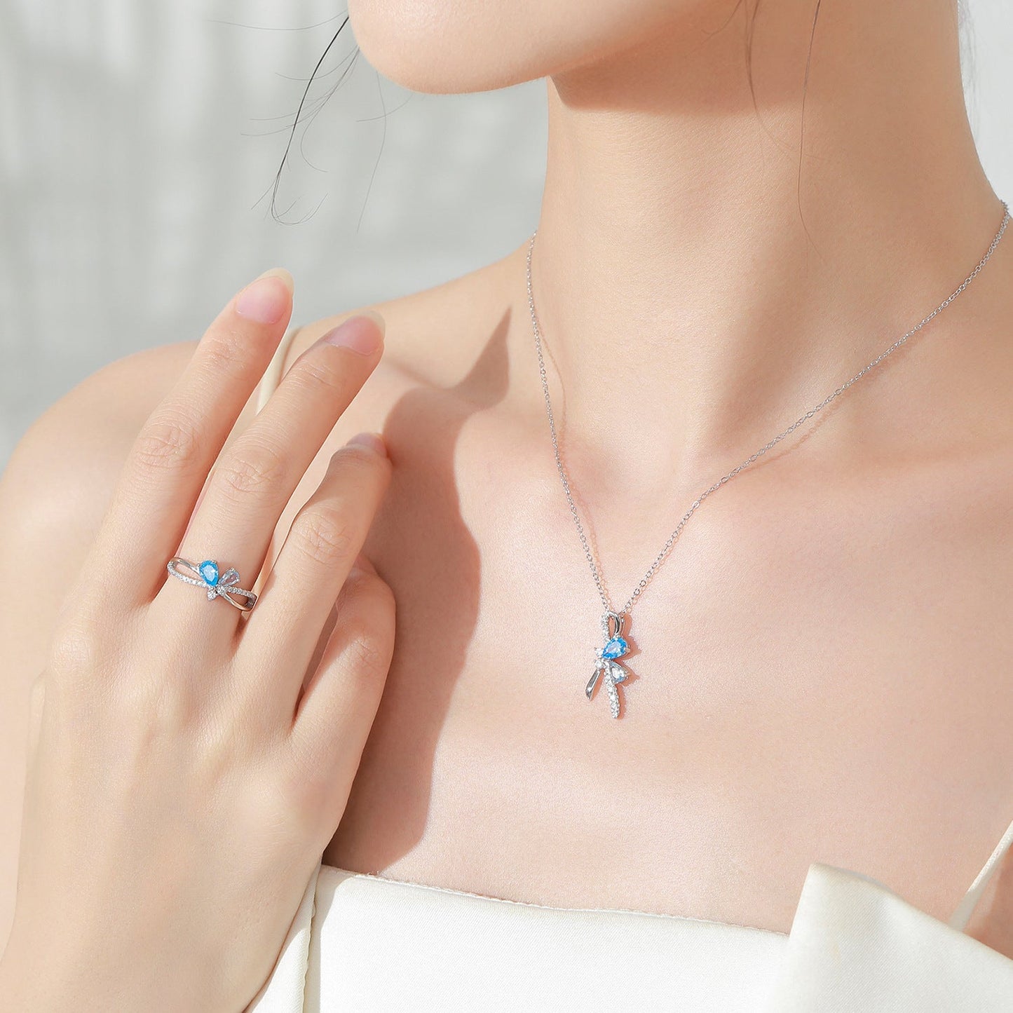 Azure Flutter Butterfly Jewelry Set with Blue Zircon in S925 Sterling Silver