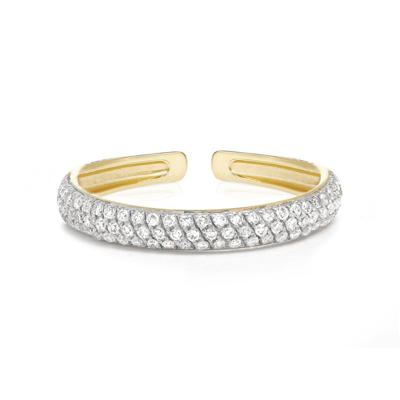 “Linear Brilliance” S925 Sterling Silver Micro-Set Zircon Open Ring