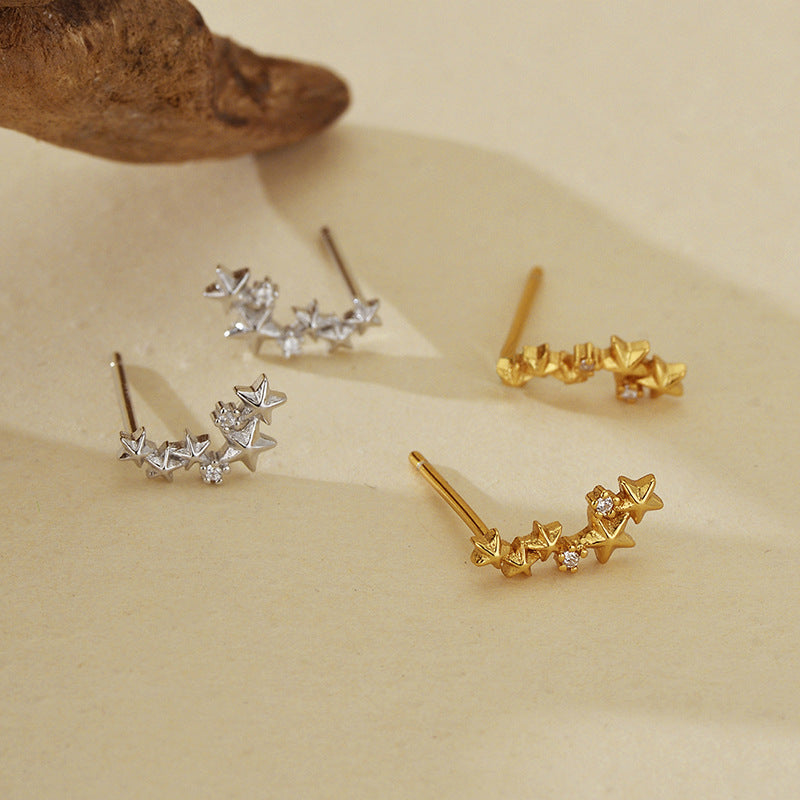 “Starlit Glow” S925 Sterling Silver Sparkling Star Stud Earrings