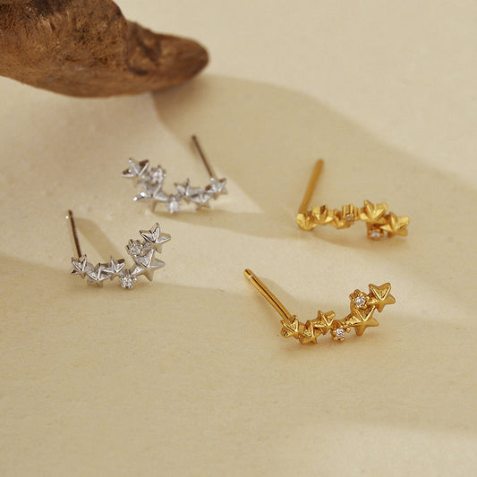“Starlit Glow” S925 Sterling Silver Sparkling Star Stud Earrings