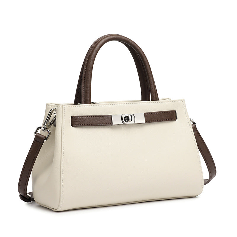Women's Nappa Cowhide Turn-Lock Satchel with Detachable Strap