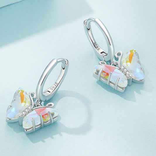 925 Sterling Silver Iridescent Butterfly Necklace and Earrings Set