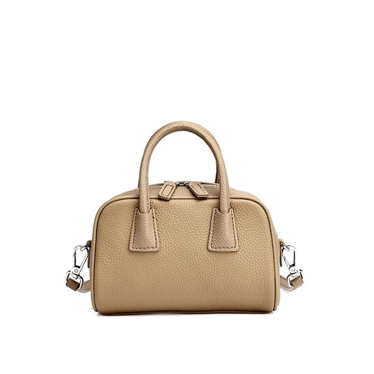 Women's Pebbled Cowhide Mini Boston Bag with Adjustable Strap