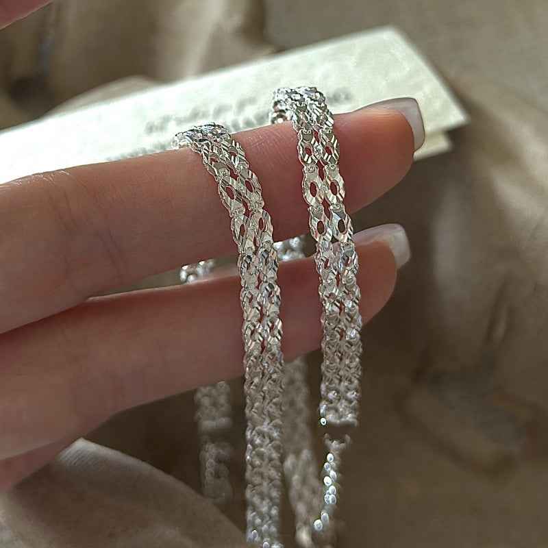 S999 Sterling Silver Lace Geometry Double Strand Bracelet Geometric Diamond Chain