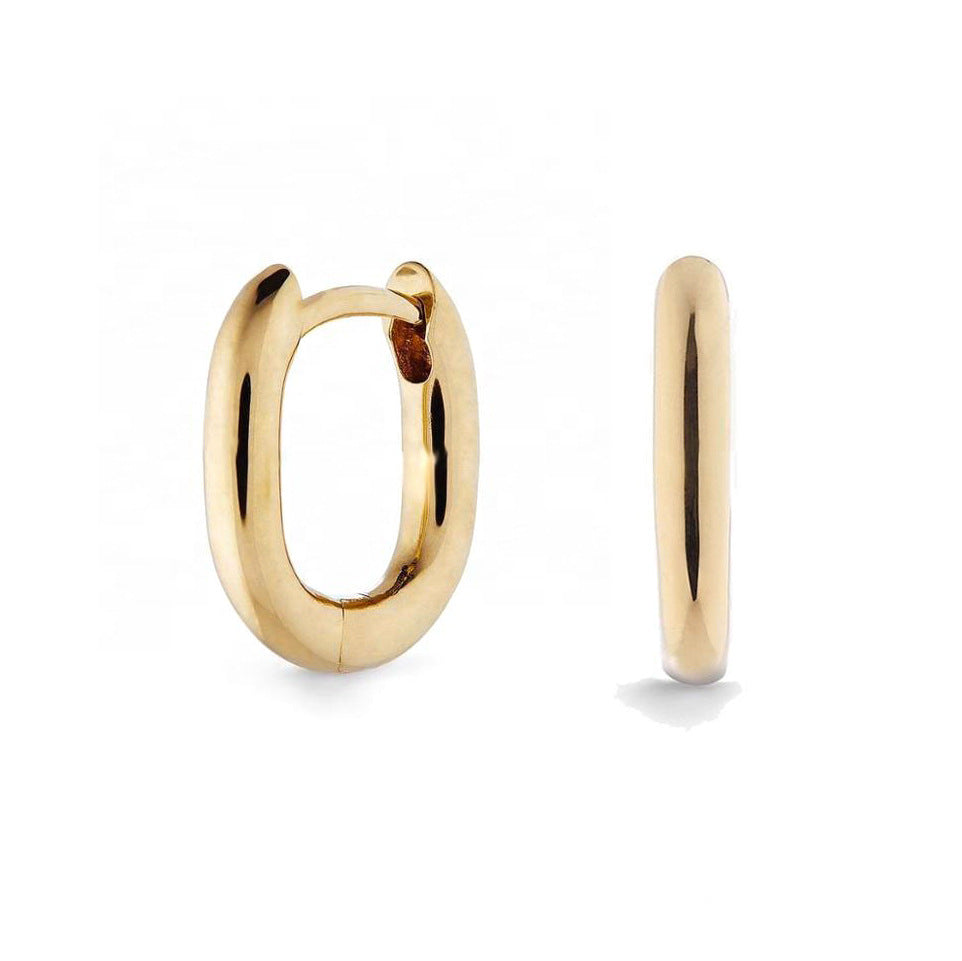 “Oval Line Luxe” S925 Sterling Silver Pavé U-Shaped Hoop Earrings
