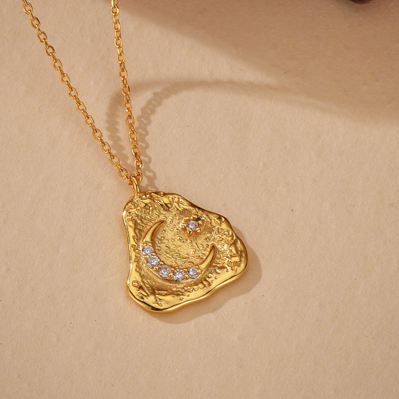 “Moonlit Muse” S925 Sterling Silver Zircon Moon Necklace