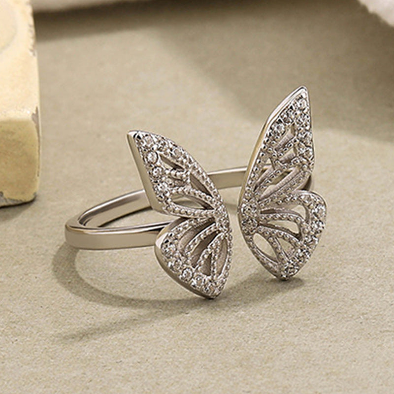 “Flutter Glow” S925 Sterling Silver Zircon Butterfly Open Ring