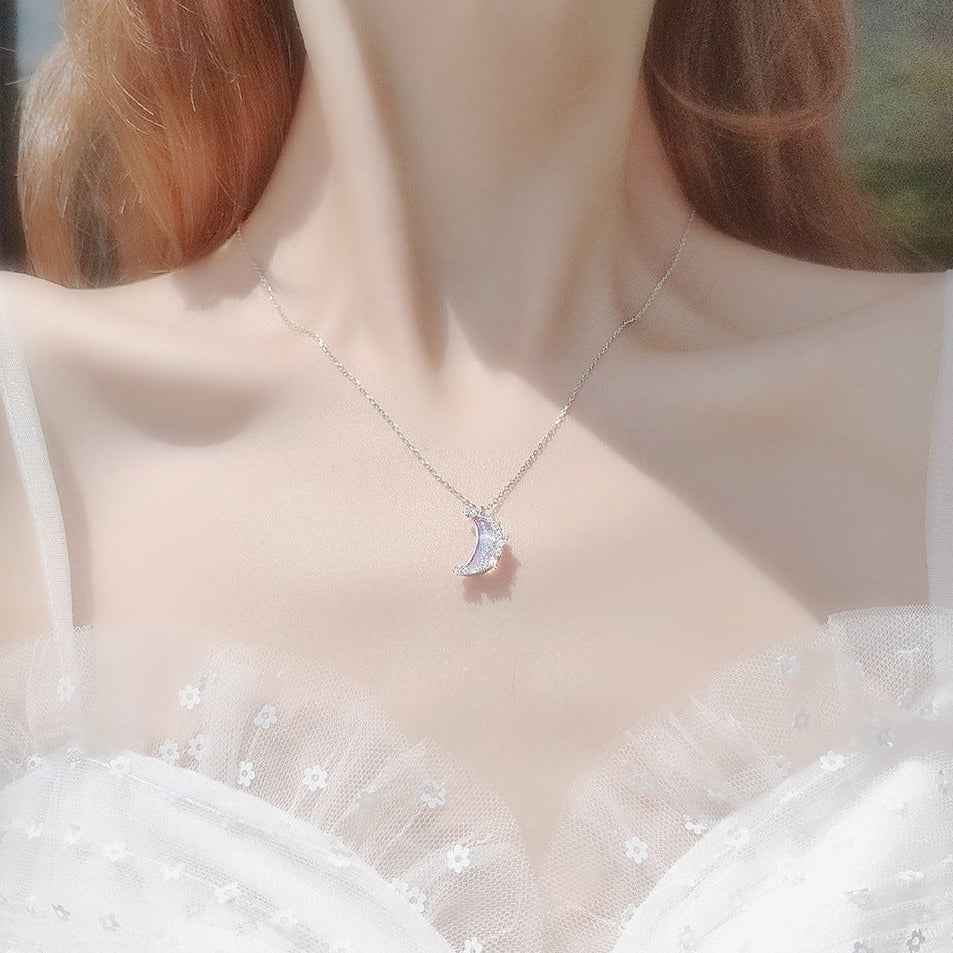 925 Sterling Silver Moon and Star Necklace – Stellar Whisper
