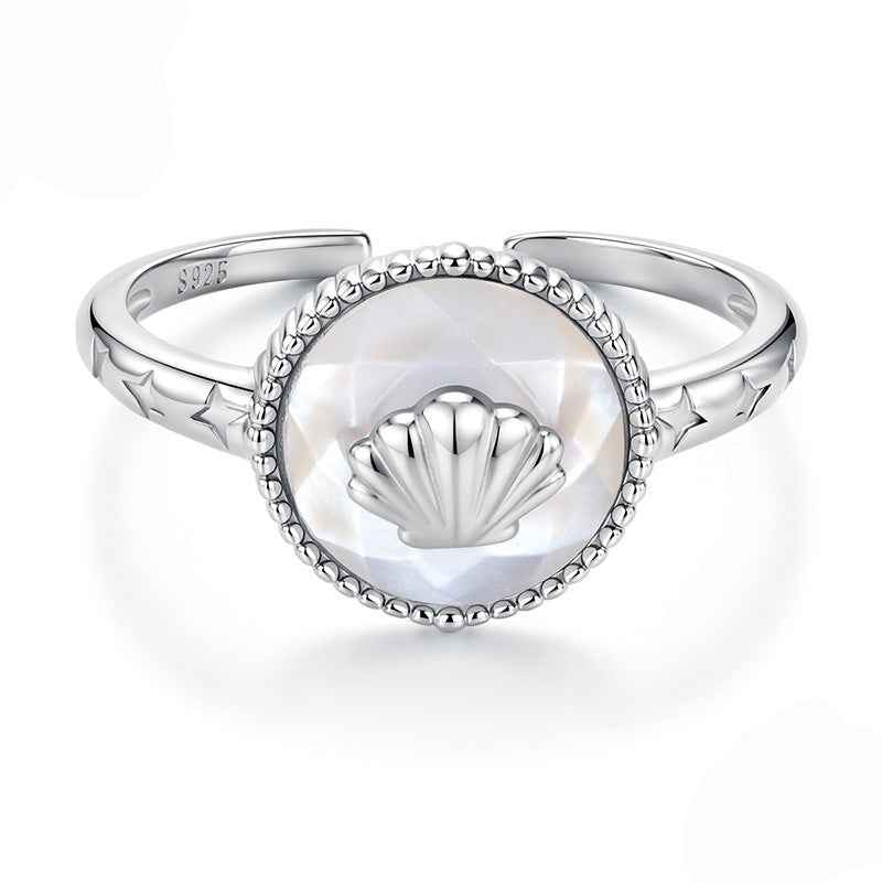 Pearl Shell Glow Mother of Pearl Open Ring – S925 Silver Ocean Inspired Jewelry