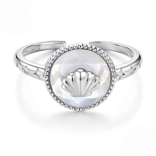 Pearl Shell Glow Mother of Pearl Open Ring – S925 Silver Ocean Inspired Jewelry
