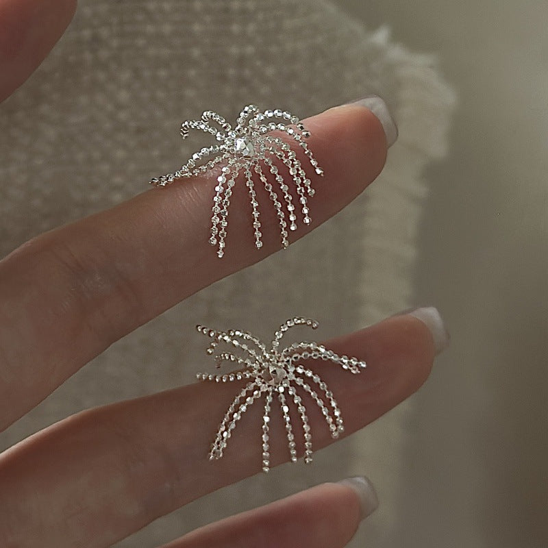 S925 Sterling Silver Firework Tassel Earrings Cascading Dangle Sparkle Statement Earrings