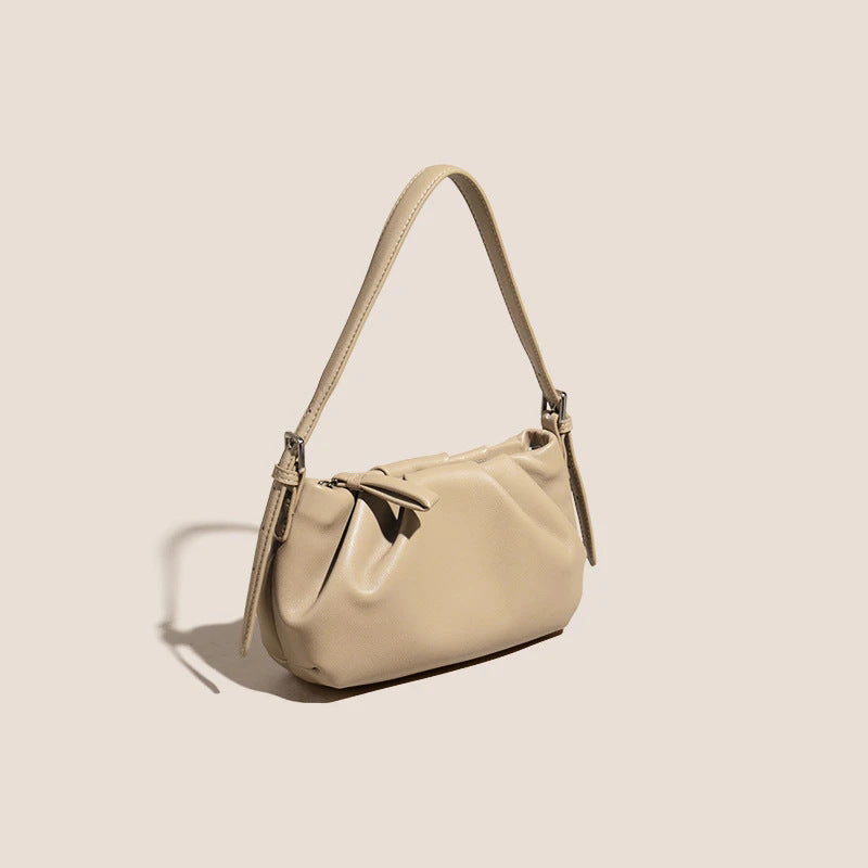 Women's Soft Cowhide Ruched Hobo Bag with Adjustable Strap