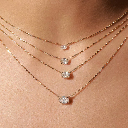 “Oval Gleam” S925 Sterling Silver Geometric Oval Zircon Necklace