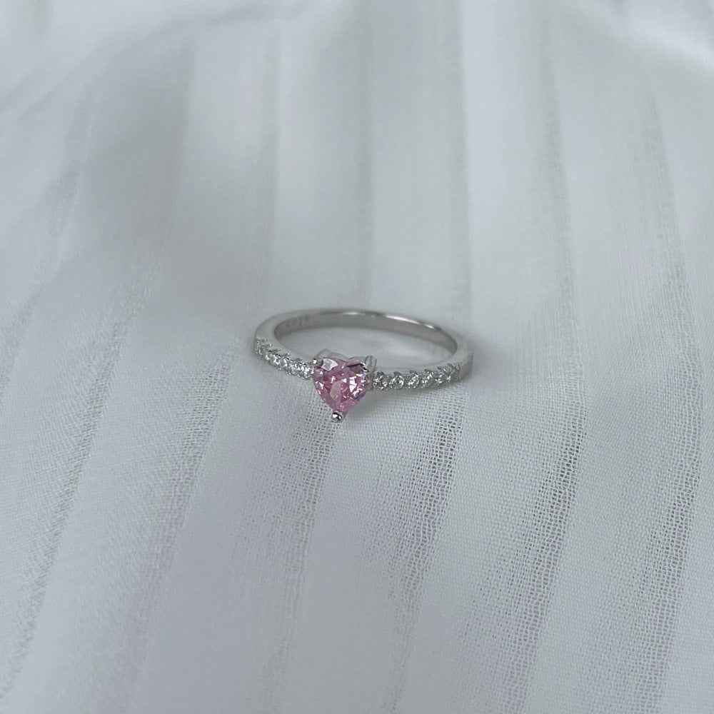 925 Sterling Silver Pink Heart Solitaire Ring – Petite Heart Gleam