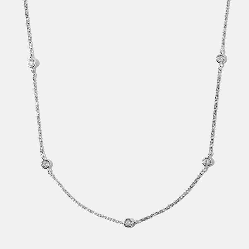 Dainty Aura S925 Silver Zircon Station Layering Necklace