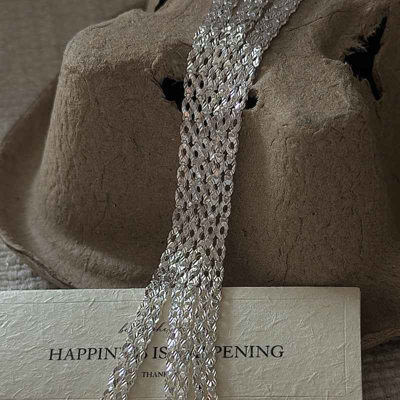 S999 Sterling Silver Lace Geometry Double Strand Bracelet Geometric Diamond Chain