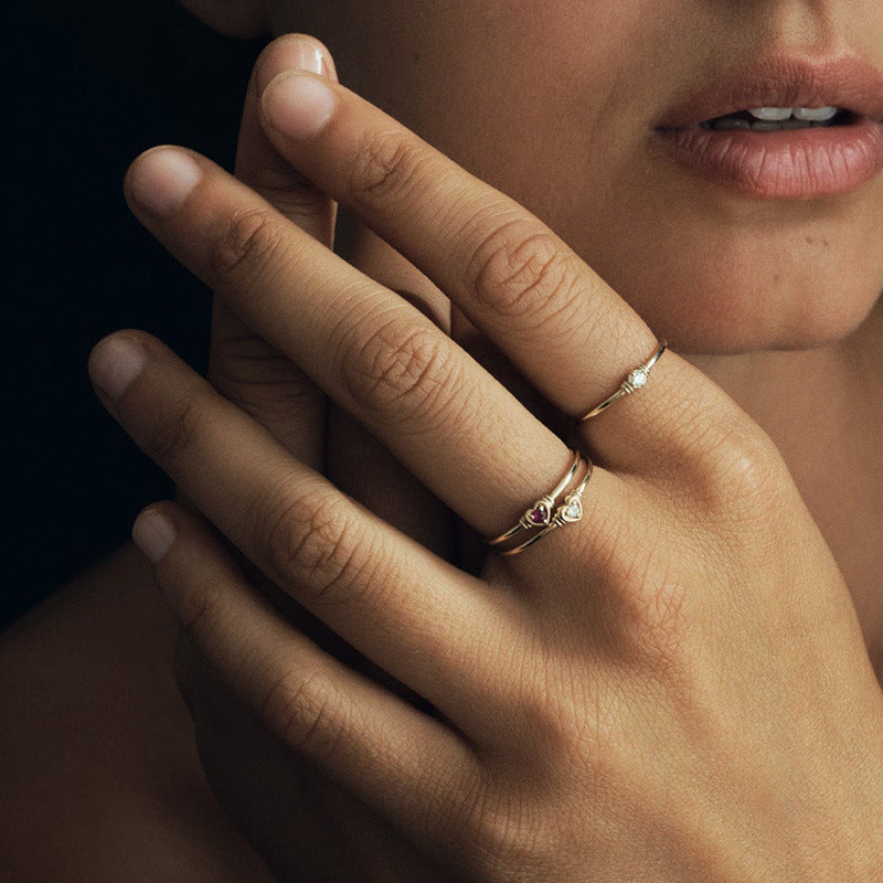 “Heart Spark” S925 Sterling Silver Micro-Pavé Heart Ring