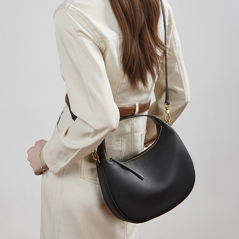 Women's Pebbled Cowhide Crescent Hobo Bag with Convertible Strap