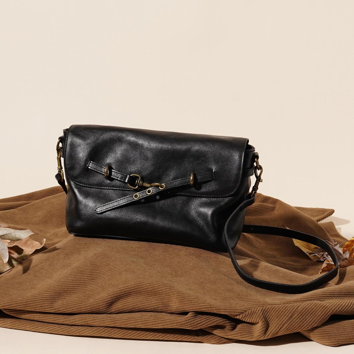 Women's Full-Grain Cowhide Horsebit Flap Crossbody Bag