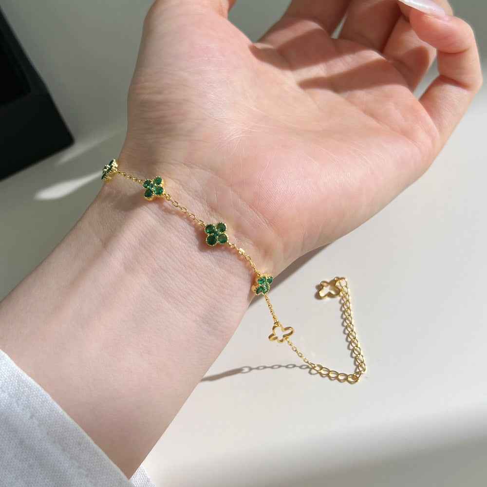 Roselle Clover S925 Sterling Silver Clover Zircon Charm Bracelet